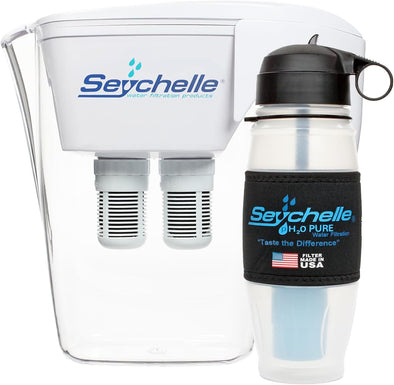 64oz Seychelle pH20 Alkaline Water Filter Pitcher (Includes Filters) and 28oz Seychelle pH20 Alkaline Water Filter Bottle (Includes Filter) Bundle