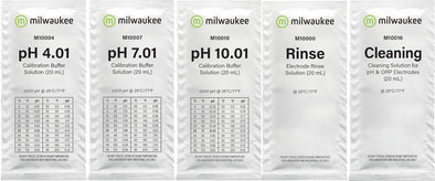 Milwaukee Instruments M1004 pH 4.01 M1007 pH 7.01 M10010 pH 10.01 Rinse M10000 Cleaning M10016 pH Calibration Solution 20mL Sachets Bundle for pH and Electrode Buffer