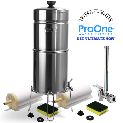 ProOne Big Plus Brushed Stainless steel 2-7 inch filter with 7.5 inch Spigot Bundle