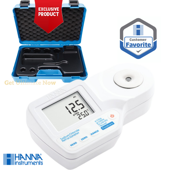 Hanna Digital Refractometer for Measuring Sodium Chloride in Food with Hard Carrying Case
