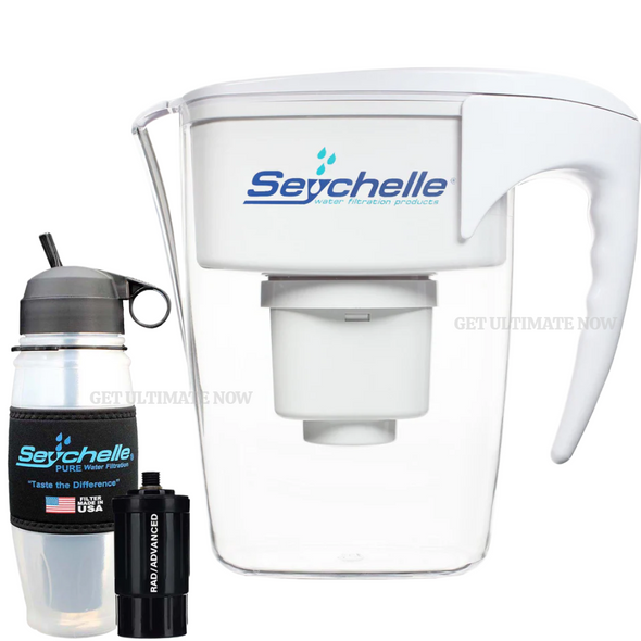 Seychelle 64 oz Radiological Water Pitcher and 28oz RAD/ADVANCED Flip Top Bottle Bundle