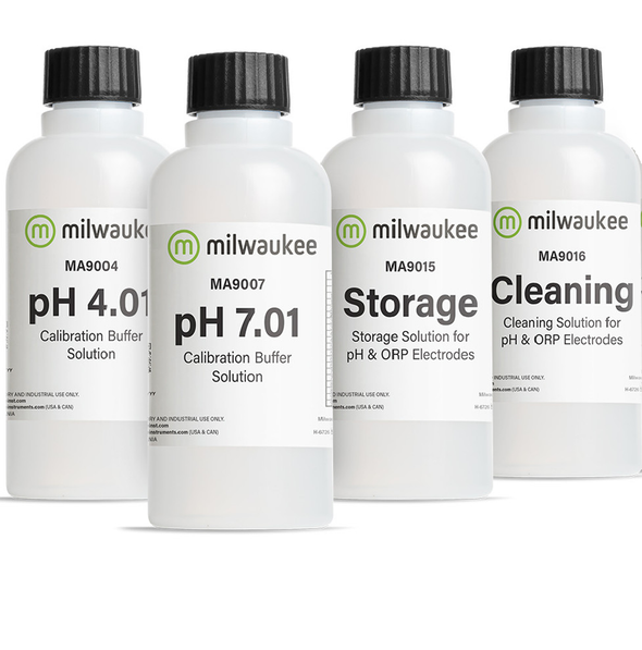 Milwaukee Instruments MA9004 MA9007 MA9015 MA9016, 4x230ml, pH 4, 7 Buffer Calibration, Storage, Cleaning Solution Lot/Combo