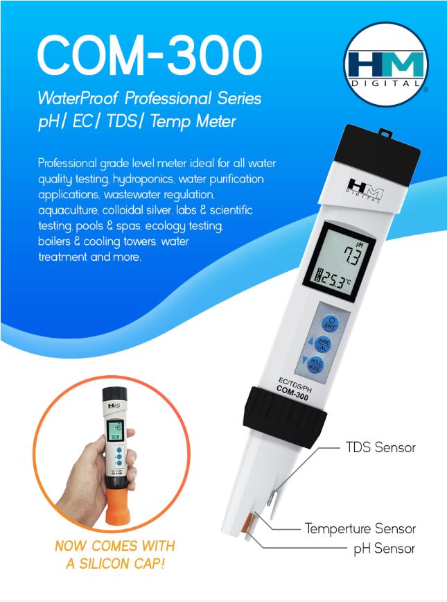 Com 300 HM Digital COM-300 Waterproof pH EC TDS Meter | Professional IP67